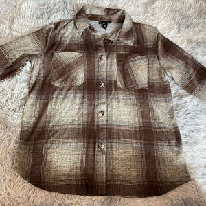 B-Wear Button Up Flannel for Men - XS - Brown/Gray Plaid NEW